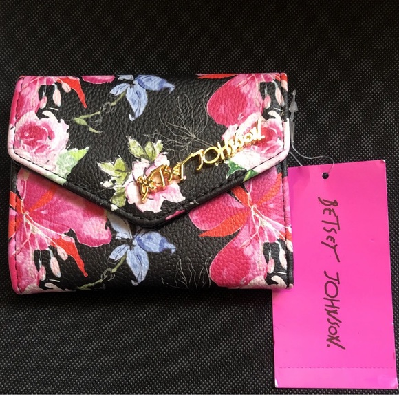 Betsey Johnson XOLANA Bi-Fold Flap Wallet Black Multicolored Floral Print NWT - Picture 8 of 13